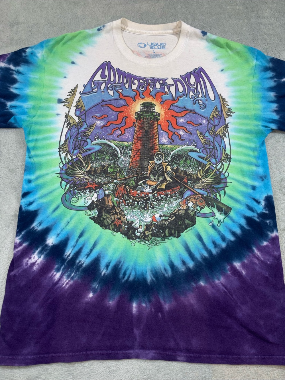 Liquid Blue Grateful Dead Watch Tower Tie Dye Graphic T-Shirt Size L